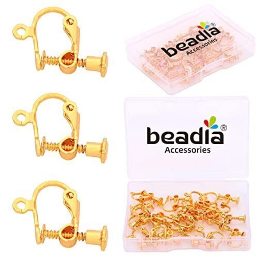 3168 18K Gold Plated Screw Earring Clips 13x15mm 20pcs for Jewelry Making